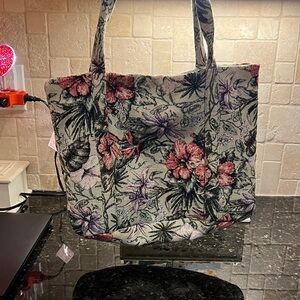 Vintage Green Floral Tote Bag